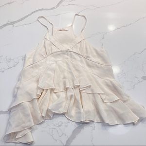 White silk ruffle top